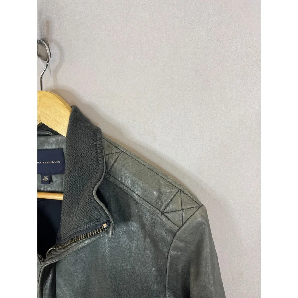 VIntage Banana‎ Republic Mens Leather Bomber Jacket Sage Green Grey S Full Zip
